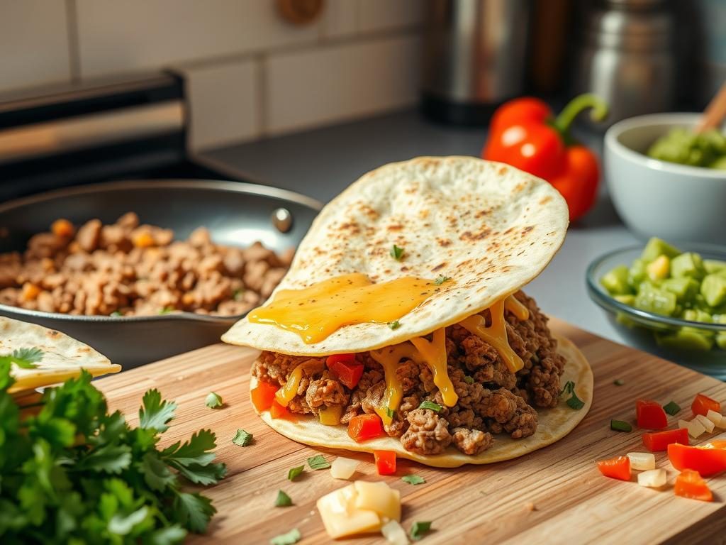 cheesy beef quesadillas preparation